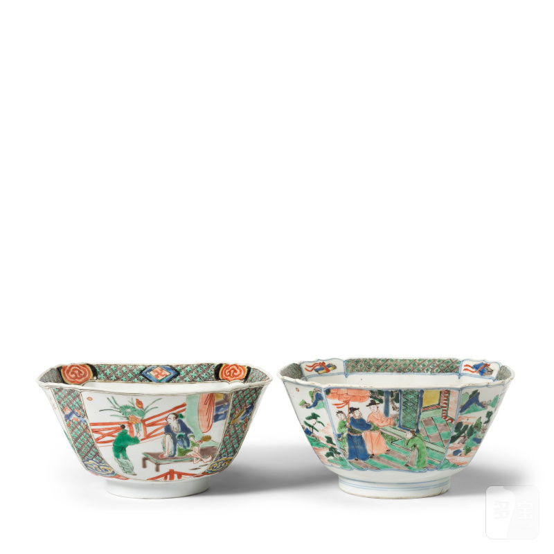 清康熙 五彩人物故事圖方盌一對 | TWO FAMILLE-VERTE 'FIGURATIVE' SQUARE BOWLS - 图6